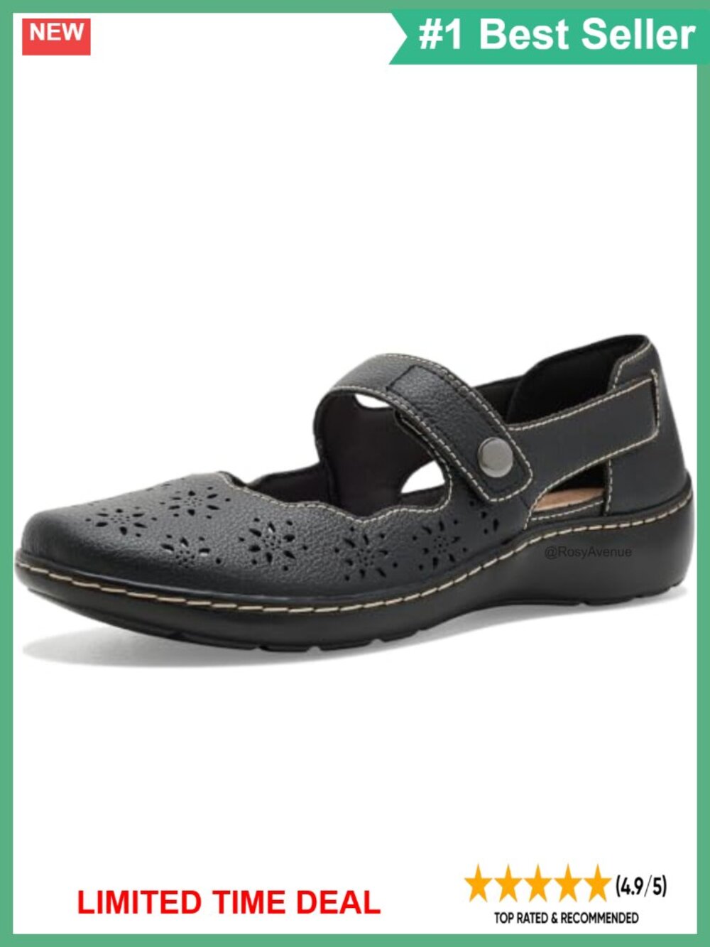 Perforated Leather Mary Jane Flats Comfort Hook & Loop Casual Loafers